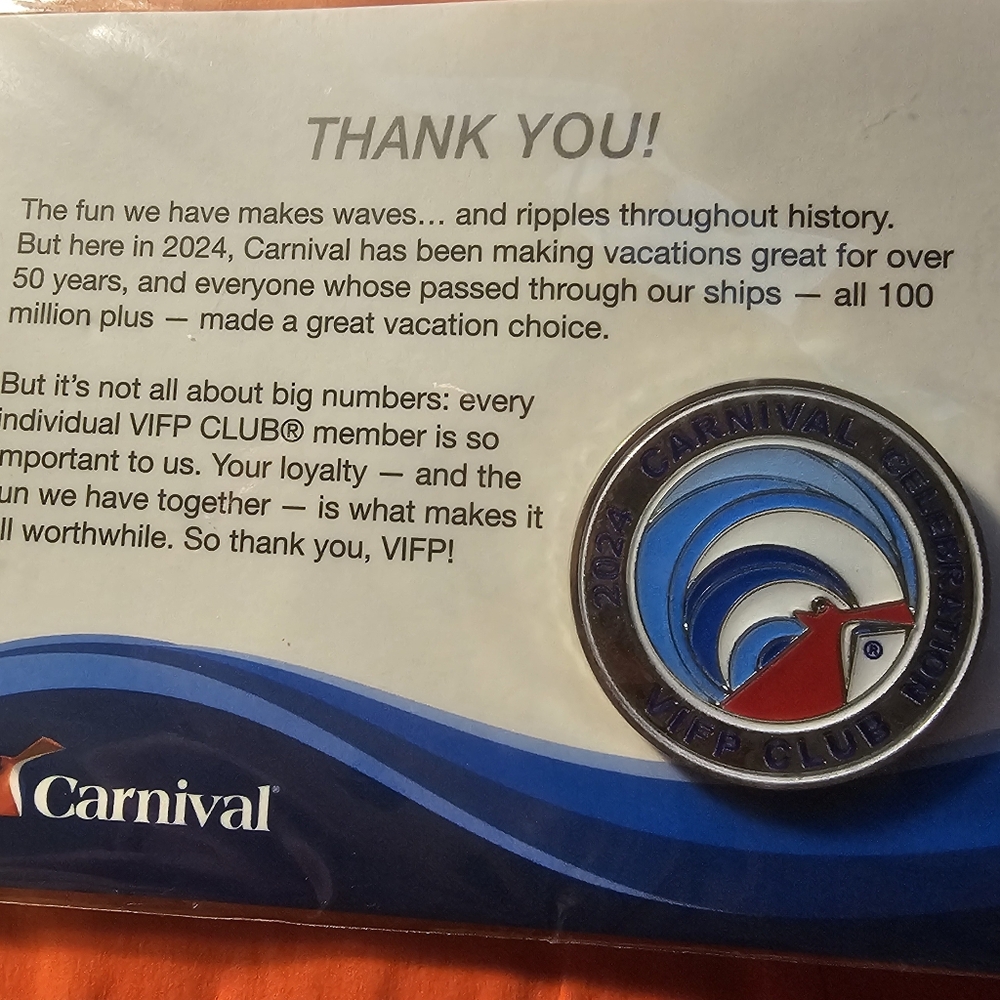 Carnival Cruise Lines 2024 Celebration VIFP Club Collector Pin.